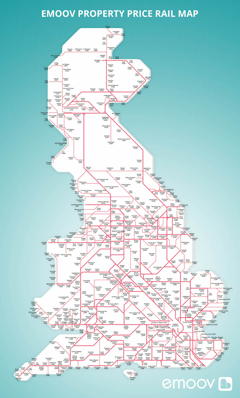 Map National rail with property prices UK July 2016
