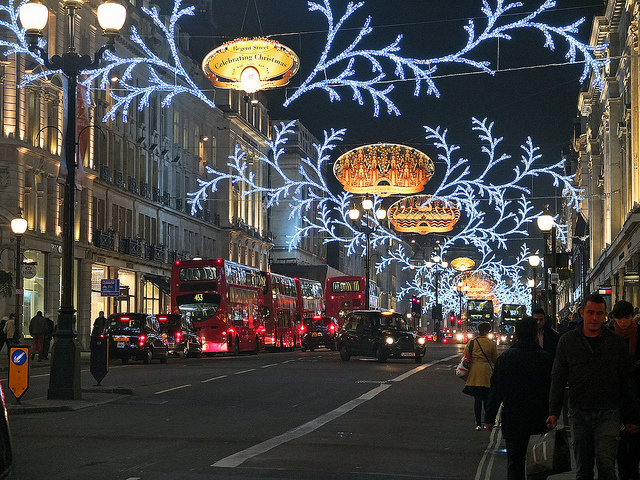 Regents Street decorated during Christmas, London