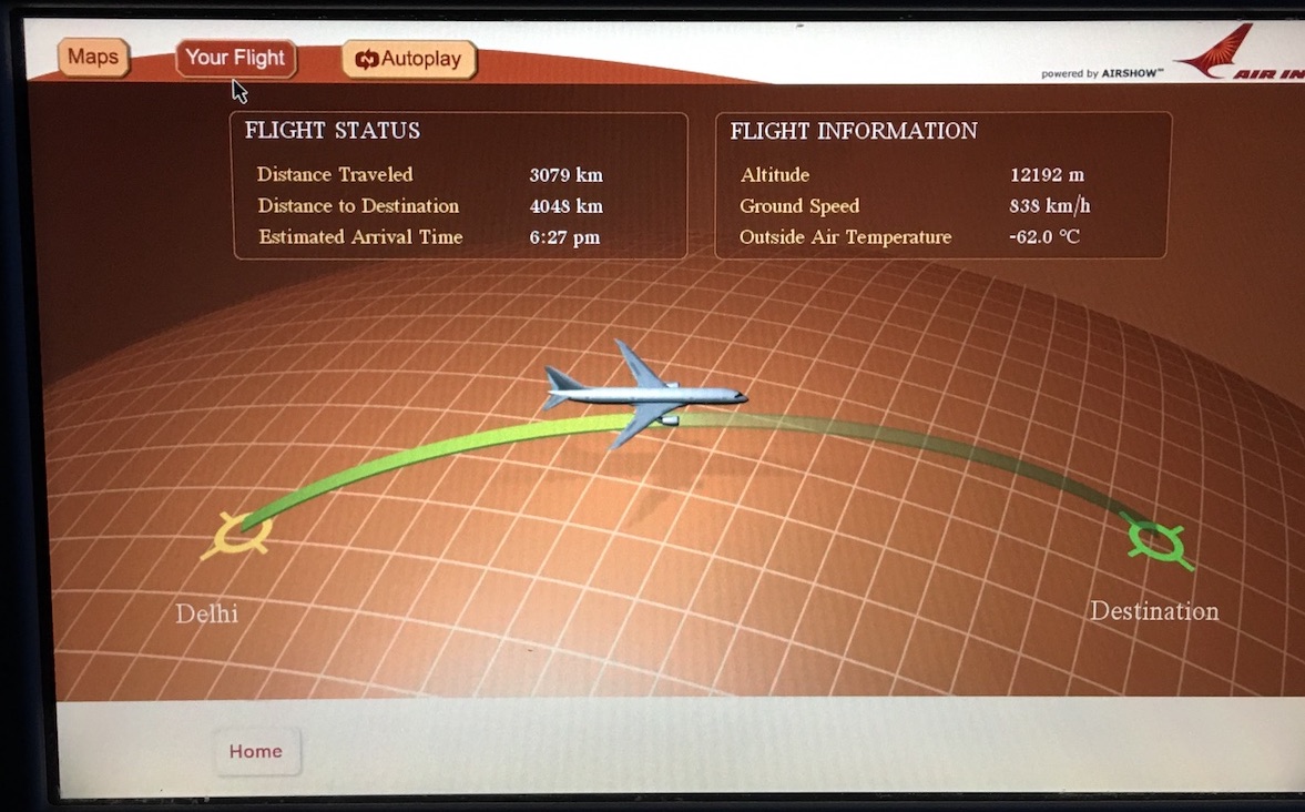 Delhi to London on flight information screen, Air India AI-111