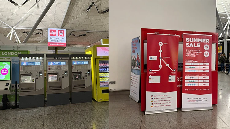 you can also buy stansted express train tickets from the airport kiosks machines