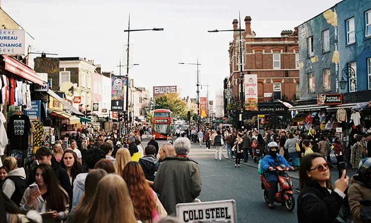 highest volumes of theft and street-theft reported in central shopping and nightlife boroughs Camden market London